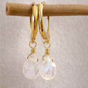 Moonstone Drop Earrings | 24K Gold Plated Leverback | Handmade Upcycled Jewelry